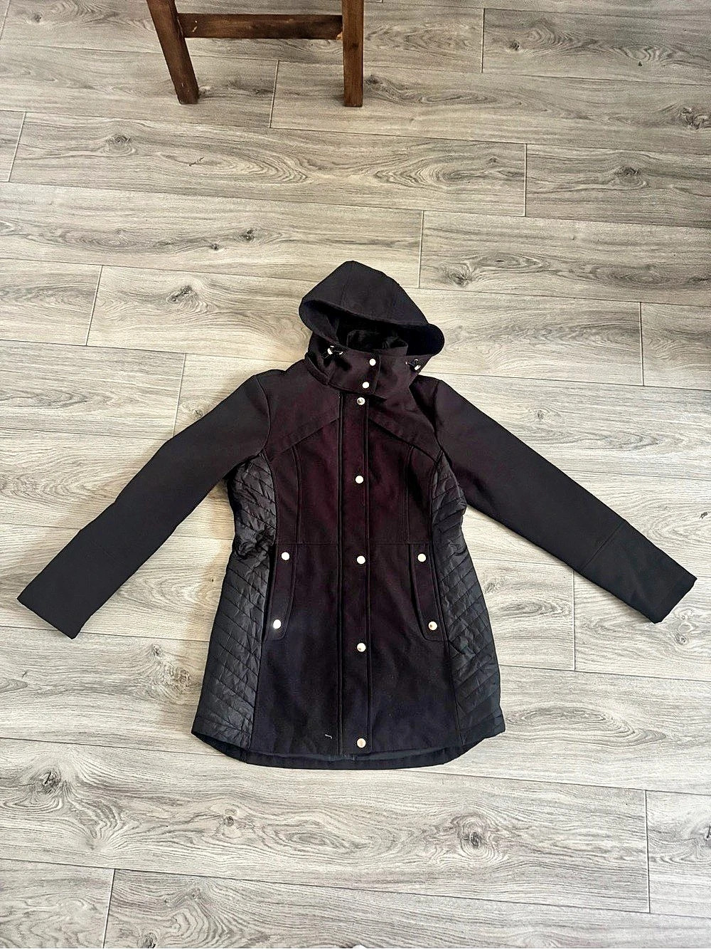 Gallery Black Hooded Quilted Jacket Size Medium Like New